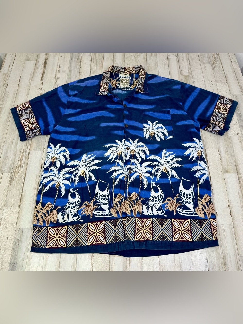 Steve & Barry's Classic Hawaiian Mens XXL Palm Trees Tropical Button Up Shirt